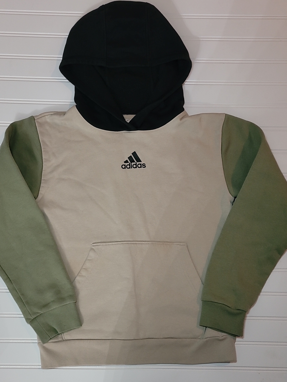 adidas Crewneck Pullover Hoodie in Black, Olive & Cream